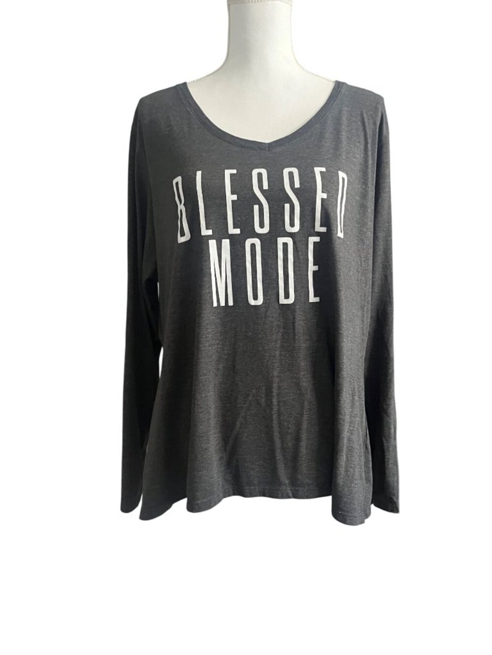 Blessed Mode Graphic Long Sleeve Plus Size Shirt Dark Gray Izzy & Liv Women 3XL